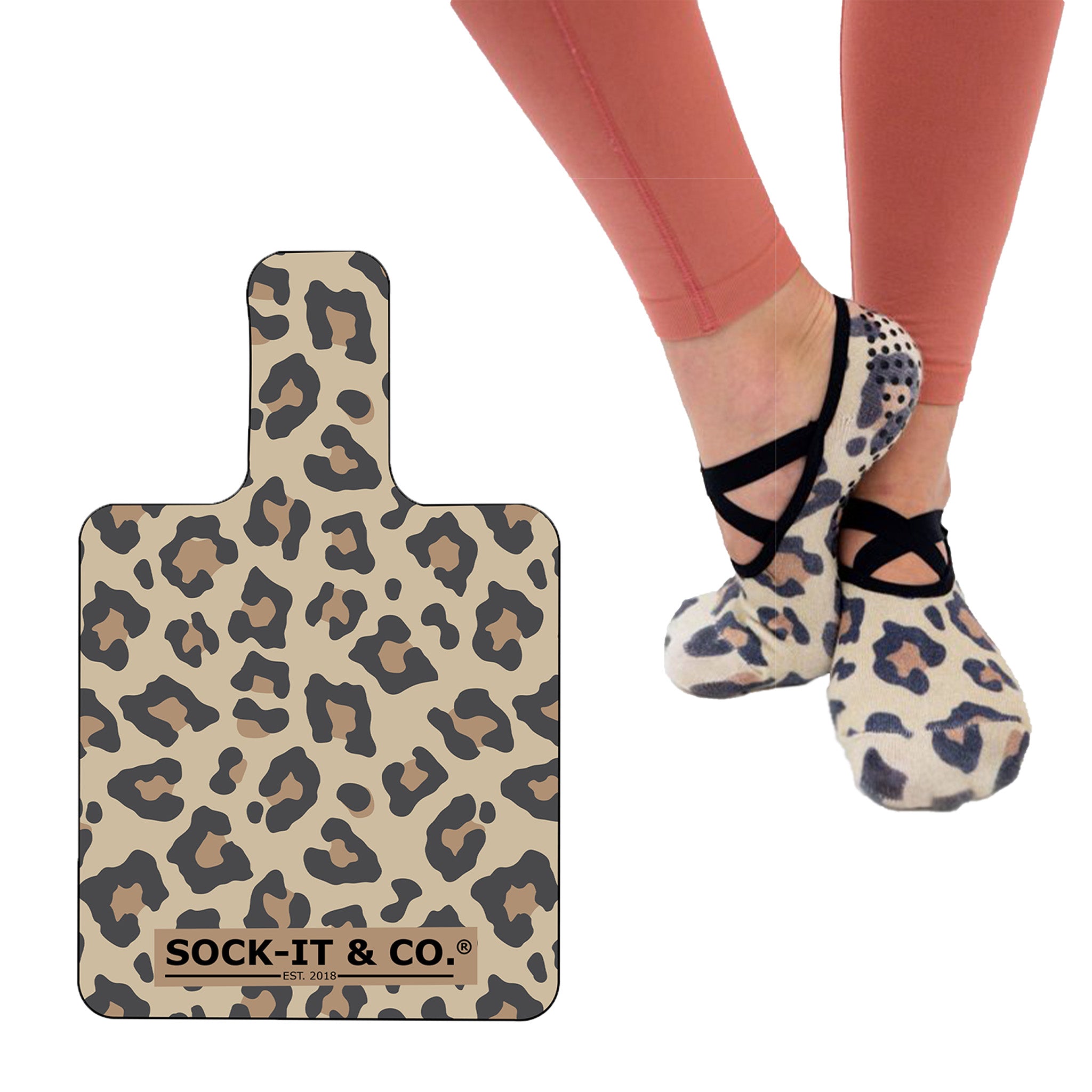 Leopard Print Non-Slip Grip Socks for Pilates and Yoga - SOCK IT AND CO.®