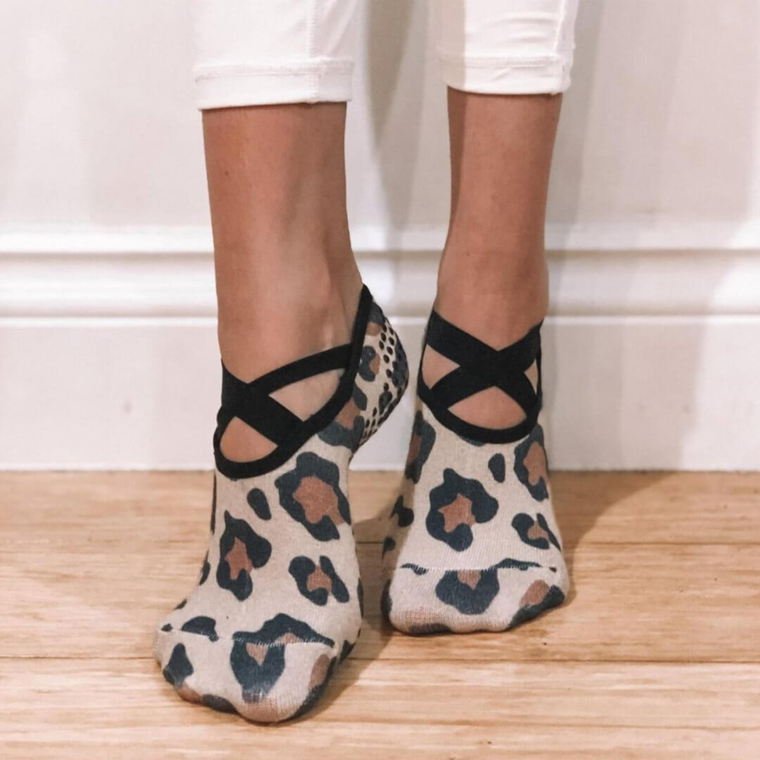Wild at Heart Brown Leopard Print Grip Socks - SOCK-IT AND CO