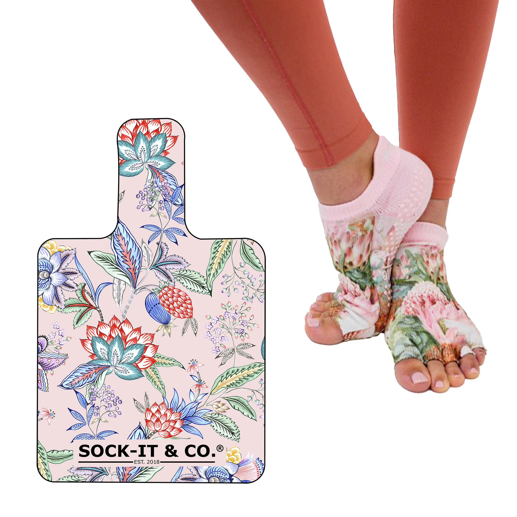  ABIRAM Yoga Socks Toeless Non-Slip Grips & Straps, for
